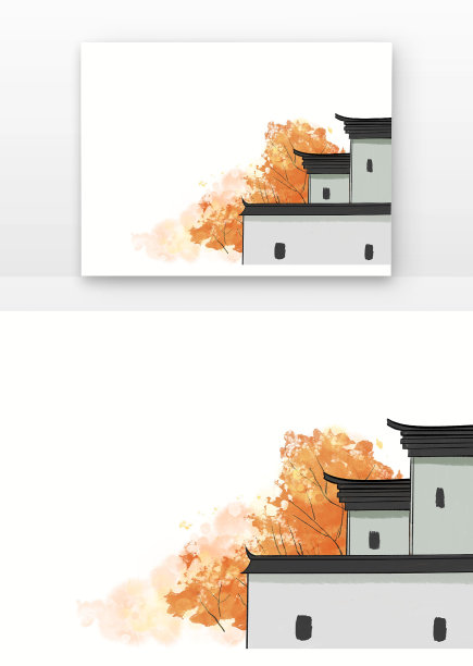 原创元素立秋水墨徽式建筑边角图片下载