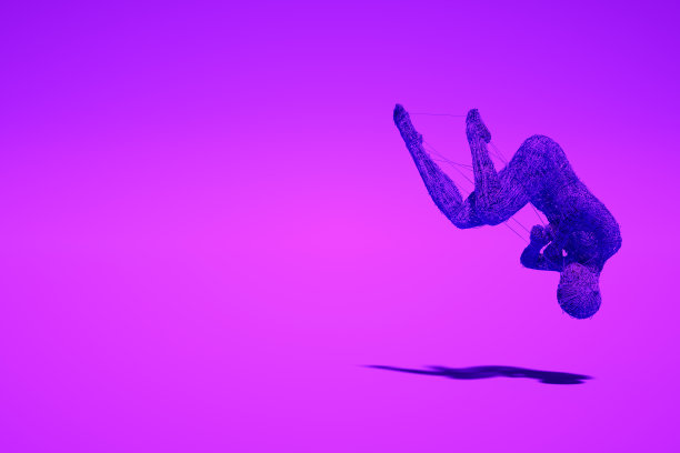 机器人落在紫色背景上，三维连线形状图片下载