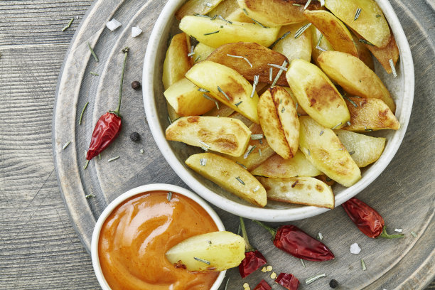 烤土豆加辣椒酱，自制素食早午餐图片下载