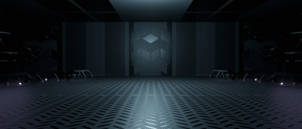 摘要舞台陈列室地下t台机库技术背景隧道银灰色旗帜背景壁纸3D渲染图片下载