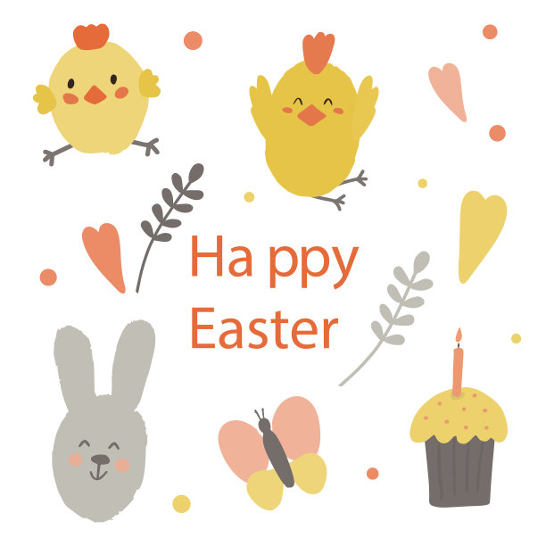 复活节套装有复活节蛋糕鸡和兔子图片下载