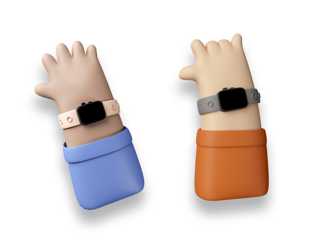 一套智能手表上的白色背景卡通3d插图。图片下载