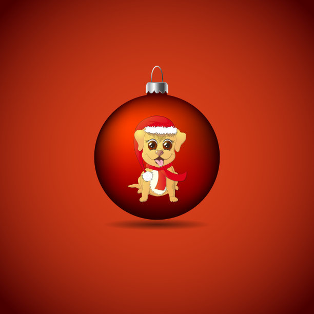 红色的圣诞球，里面有一只狗的图片图片下载