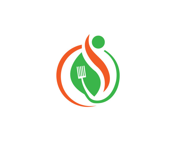 创意健康食品和绿叶自然标志图片下载