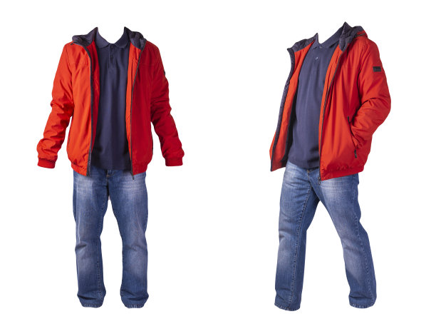 夹克，衬衫和蓝色牛仔裤孤立在白色背景。休闲时尚服装图片下载