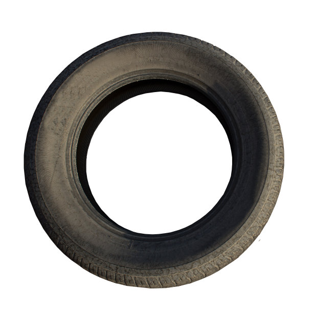 孤立的背景轮胎车轮突然断了，侧面，黑色轮胎有胎面和洞，大型汽车或卡车车轮的一部分，紧急情况下，黑色橡胶图片下载