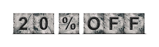 白色背景上的20%折扣石块文字设计元素图片下载