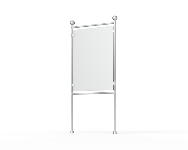 金属户外广告站模型，光滑的街道标牌板模型模板上孤立的白色背景，3d插图图片下载