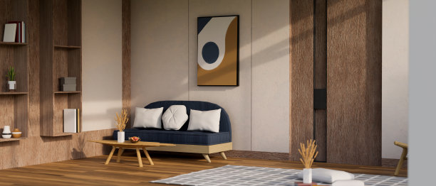 现代简约的现代家居客厅室内设计与时尚的沙发和装饰。图片下载