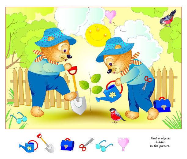 孩子们的逻辑拼图游戏找到6个隐藏的物体图片下载