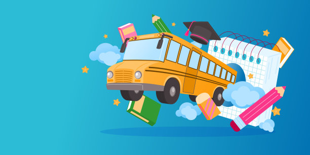 校车从笔记本出来，矢量，插图图片下载