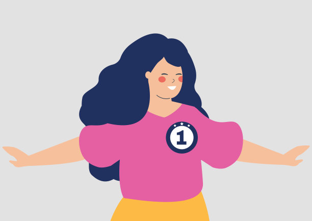 快乐的女人张开双臂庆祝胜利。在领奖台上获得第一名的年轻运动员。图片下载