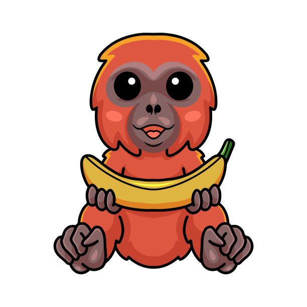 拿着香蕉的可爱的小猩猩卡通图片下载