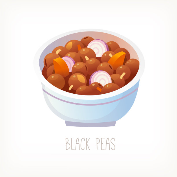 经典的传统英国街头小吃。黑色的豌豆。烤紫荚豌豆。矢量图像适合菜单，杂货店海报，商店标签或包装设计。图片下载