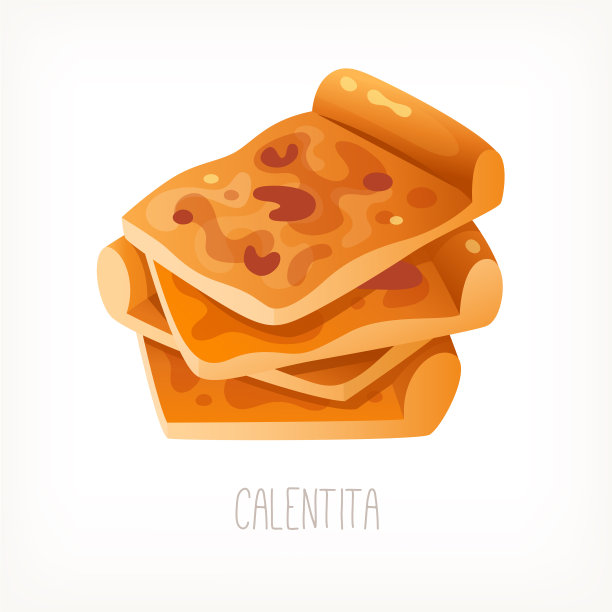 经典的传统英国街头小吃。Calentita。扁平烤箱烘烤鹰嘴豆制成的面包。矢量图像适合菜单，杂货店海报，商店标签或包装设计。图片下载