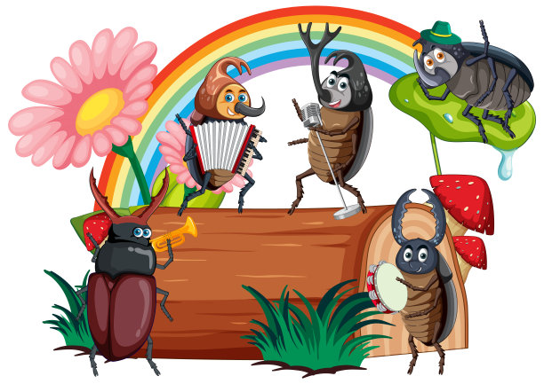 快乐的昆虫在大自然的童话场景图片下载