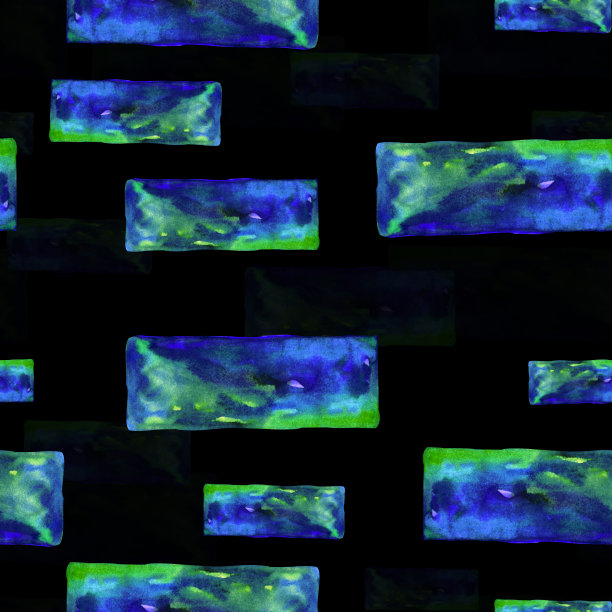 水彩图案砖墙几何形状绿色和蓝色渐变效果的黑色背景为您无缝设计，手绘插图图片下载