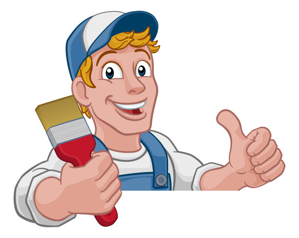 油漆工装饰漆刷杂工卡通人图片下载