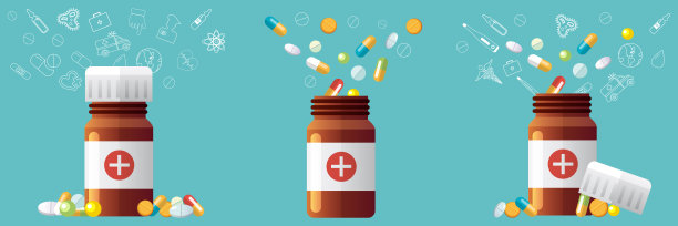 医学和保健的概念。在彩色抽象背景上的一组医学元素。图片下载