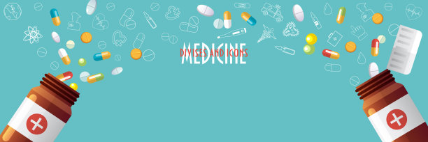 医学和保健的概念。在彩色抽象背景上的一组医学元素。图片下载