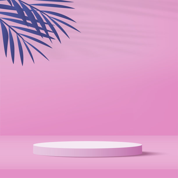 3d粉色讲台和最小的粉色墙场景。3d平台最小抽象背景。向量图片下载