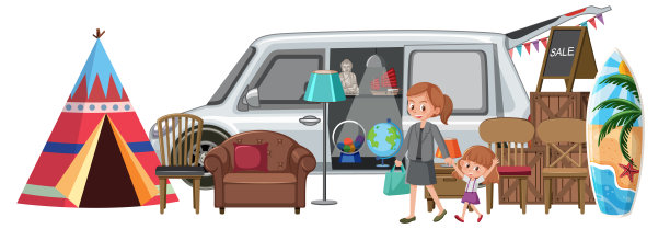 在跳蚤市场看家具的顾客图片下载