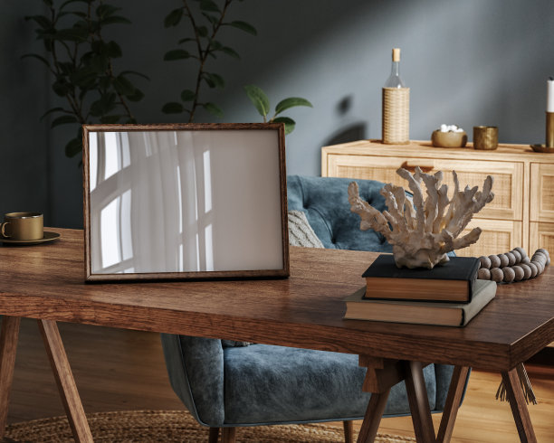 家庭模型，复古家庭办公室内部背景图片下载