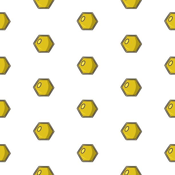 简单的印花，黄色的小蜂巢配上蜂蜜，卡通风格的方形无缝图案图片下载