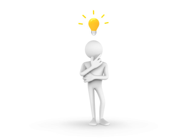 一个卡通人物思考的3D插图图片下载