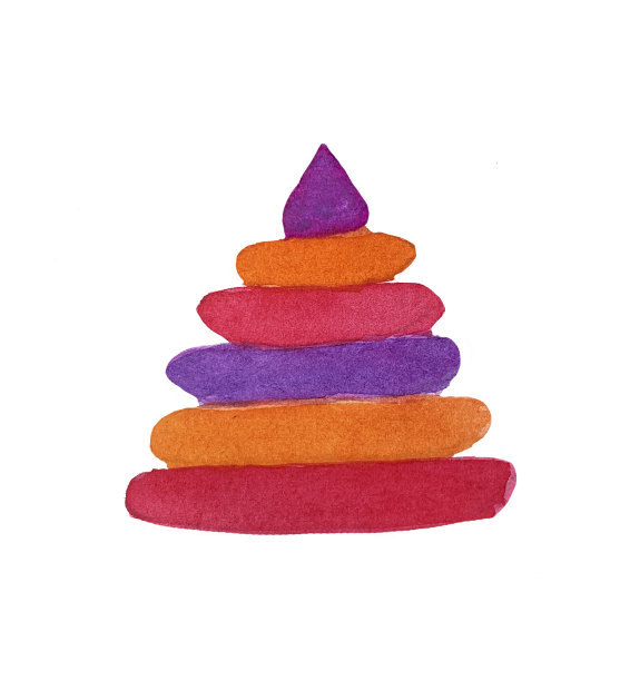 水彩插图的儿童玩具金字塔，粉红色，橙色和紫色图片下载