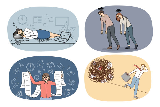 一群疲惫的员工与工作量作斗争图片下载