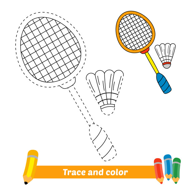 跟踪和彩色儿童球拍和羽毛球图片下载
