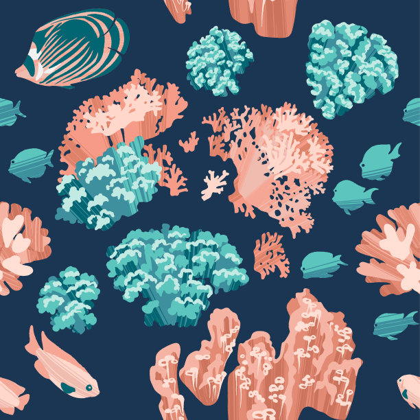 无缝的海洋格局与热带鱼类和珊瑚。图片下载