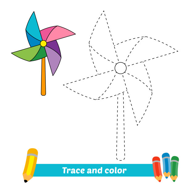 儿童纸风车的痕迹和颜色图片下载