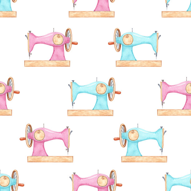 水彩缝纫机上白色无缝图案图片下载