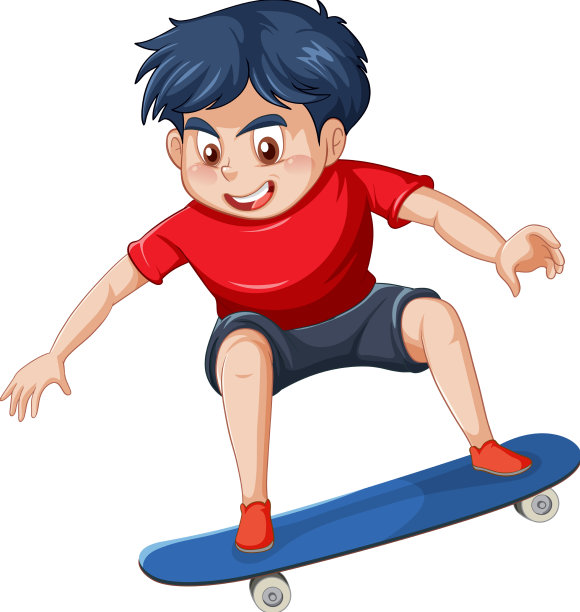 一个男孩在白底玩滑板图片下载