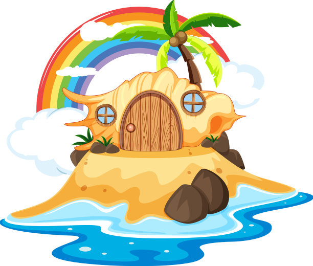 卡通风格的岛上贝壳屋图片下载
