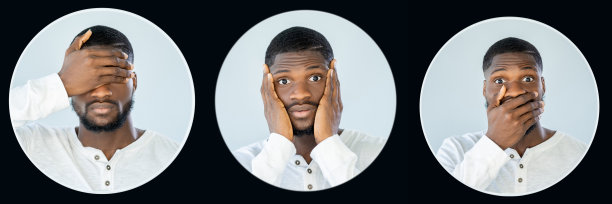 三只聪明的猴子肖像拼贴男人的情感图片下载