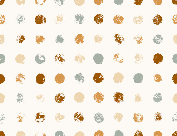 圆点无缝图案。Grunge Paint圆形形状纹理抽象背景。土色圆形斑点与粗糙的边缘在一排。邮票墨渍。手绘污渍。矢量图图片下载