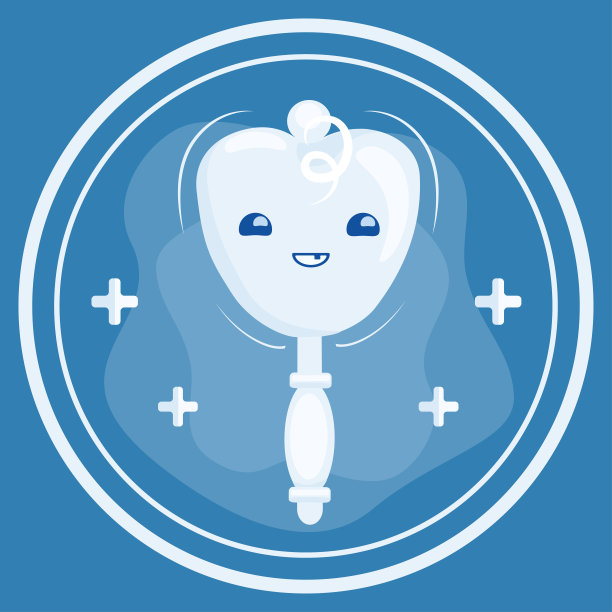 向量图标的白色和健康的儿童牙齿拨浪鼓，治疗图标，牙科儿童标志图片下载