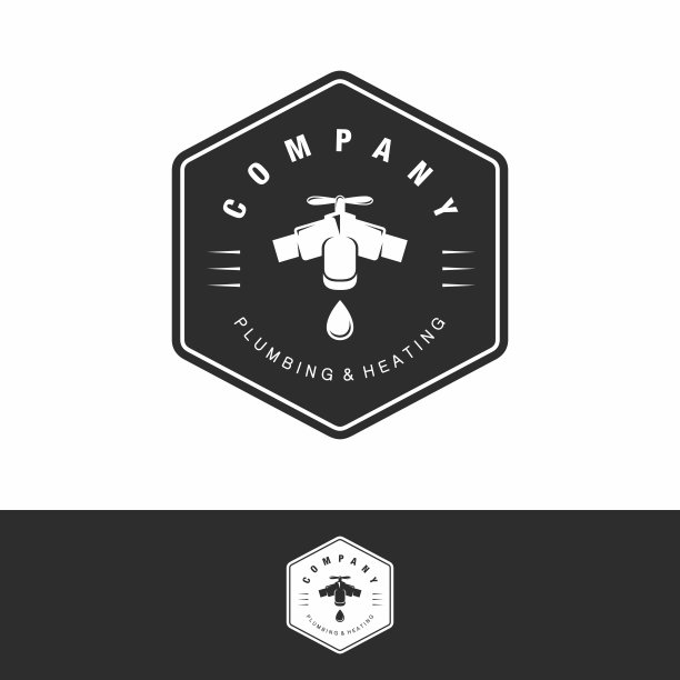 古董管道和加热图标模板-水水龙头和管道服务业务矢量插图图片下载