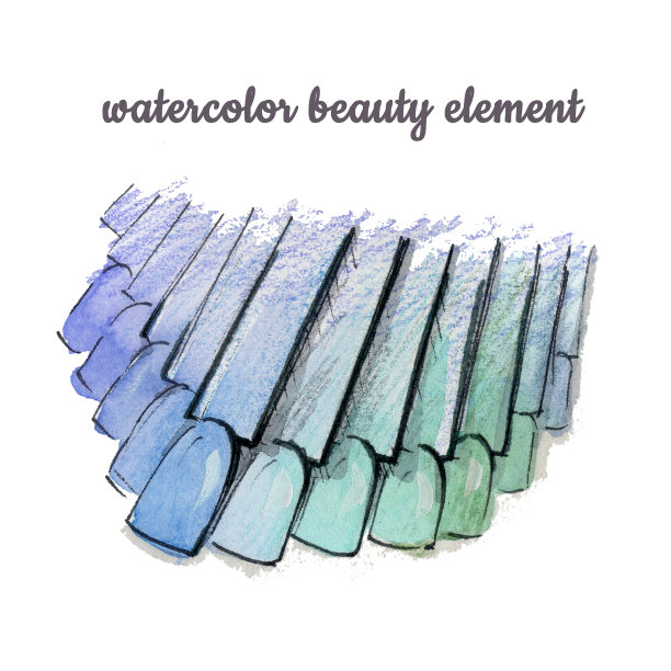 水彩美甲指甲油调色板上的白色背景图片下载