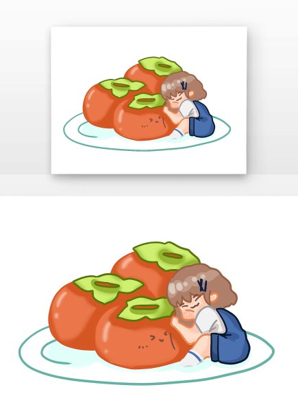 秋天儿童趴在柿子上图片下载