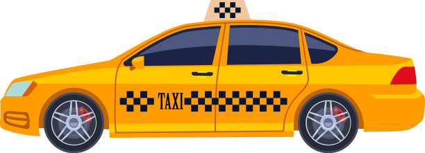 出租车图标黄色车侧视图黑色方形图片下载