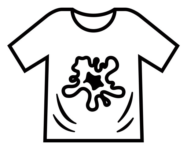 黑色图标的脏t恤上有很大的食物污渍。平面向量插图。图片下载