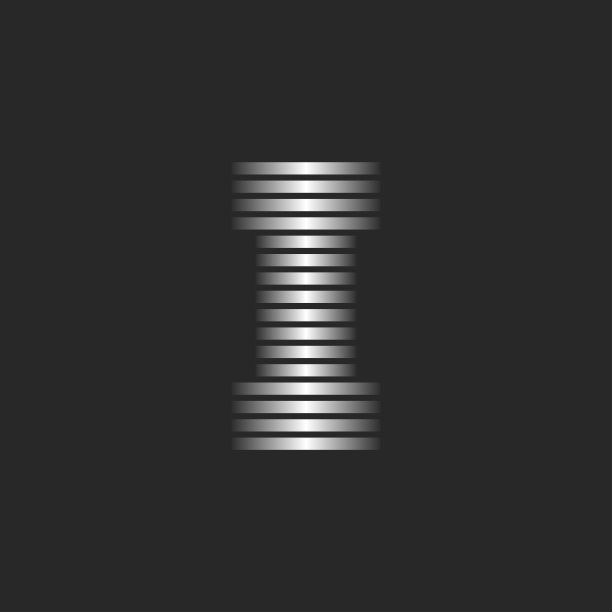 条纹字母I标志的首字母组合具有3d效果，银色渐变自金属效果细横平行线，创意理念的标志。图片下载