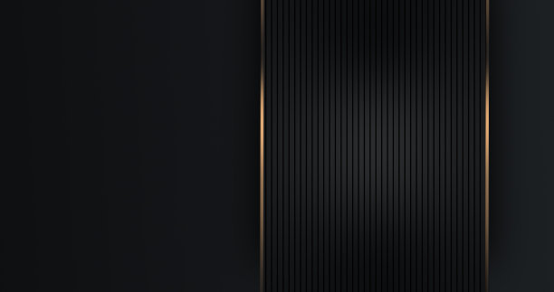 抽象奢华的黑色灰色渐变背景矩形框架，动态金色金属条纹。图片下载