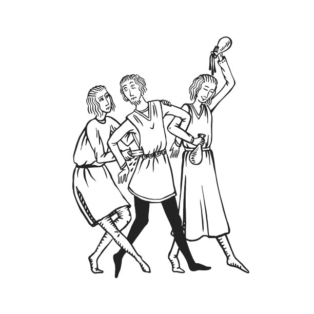 中世纪的醉酒打斗艺术，一名男子持刀攻击和刺伤在聚会上与朋友聚会的朋友图片下载