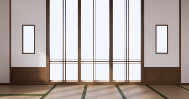 瑜伽室内设计，干净极简的日式房间。三维渲染图片下载