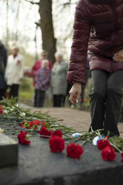 坟上有红花。给墓碑上色。图片下载
